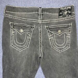 True Religion Ricky Relaxed Straight Jeans Black White Big T Stitch Mens 38x30